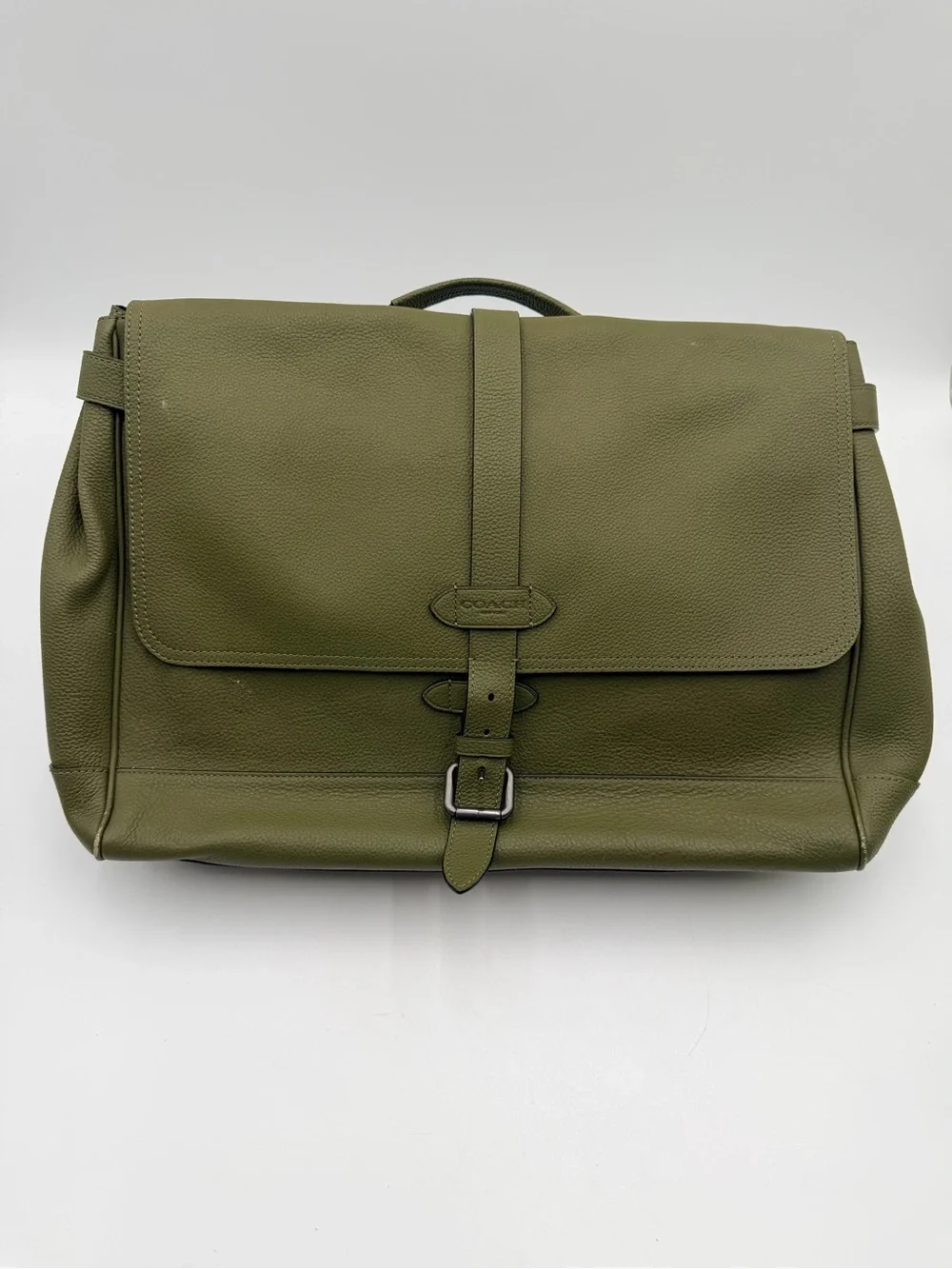 Coach Hudson F36810 Olive Saddle Pebbled Leather Messenger Laptop Bag